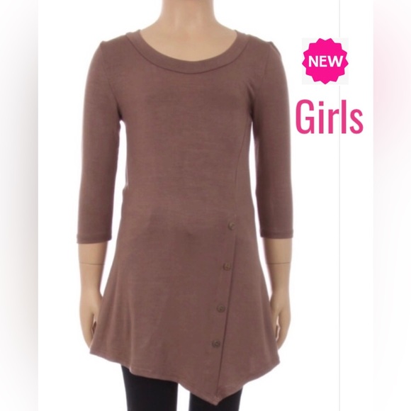 Small NEW Girls Brown High Low Boutique Dress or Long Tunic Top - Picture 5 of 7
